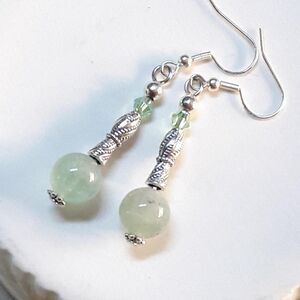 Boho Earrings  428# Fluorite Green gemstones 925 Silver Hooks 925 Stamped Bohemi